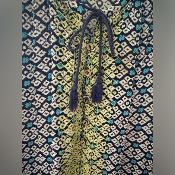 Anthropologie Lilka Blue Mosaic Embroidered Button Down Jumpsuit Cover Up Size L - Picture 2 of 9